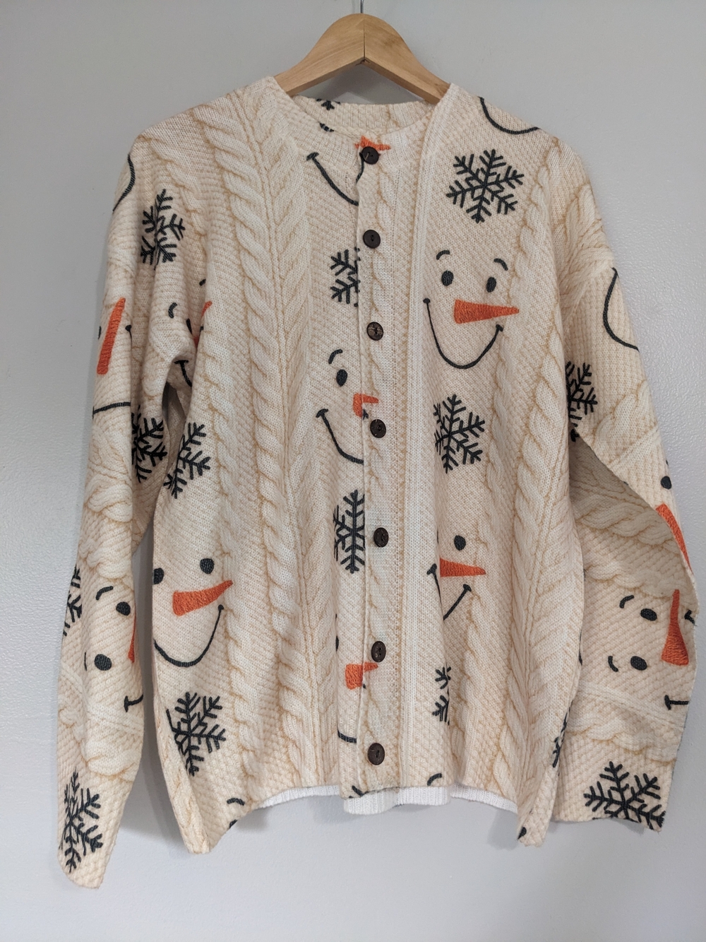 Christmas Sweater Women's large Button Up Snowmen Cardigan Super Soft Holiday